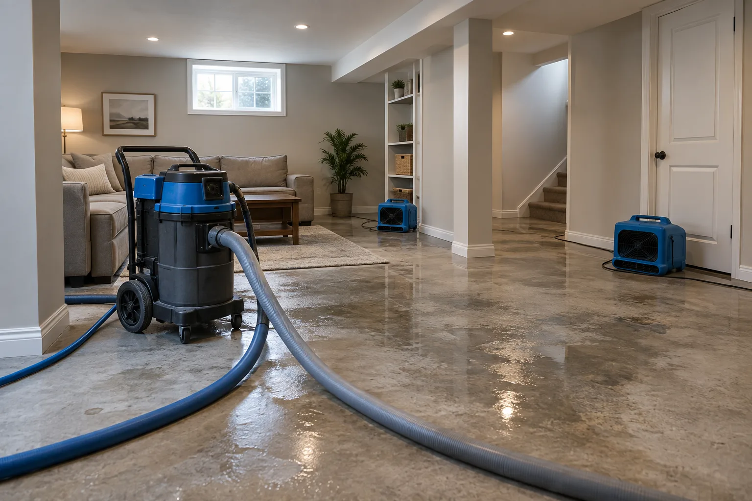 Basement flood cleanup and water removal