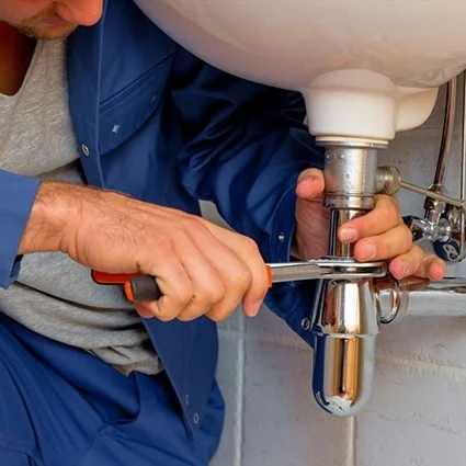 A plumber completing residential plumbing service